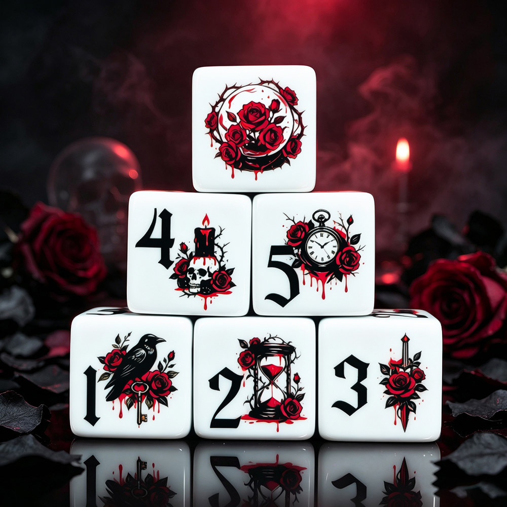 Board Game Print - 12Pcs Gothic Rose 16MM Printed D6