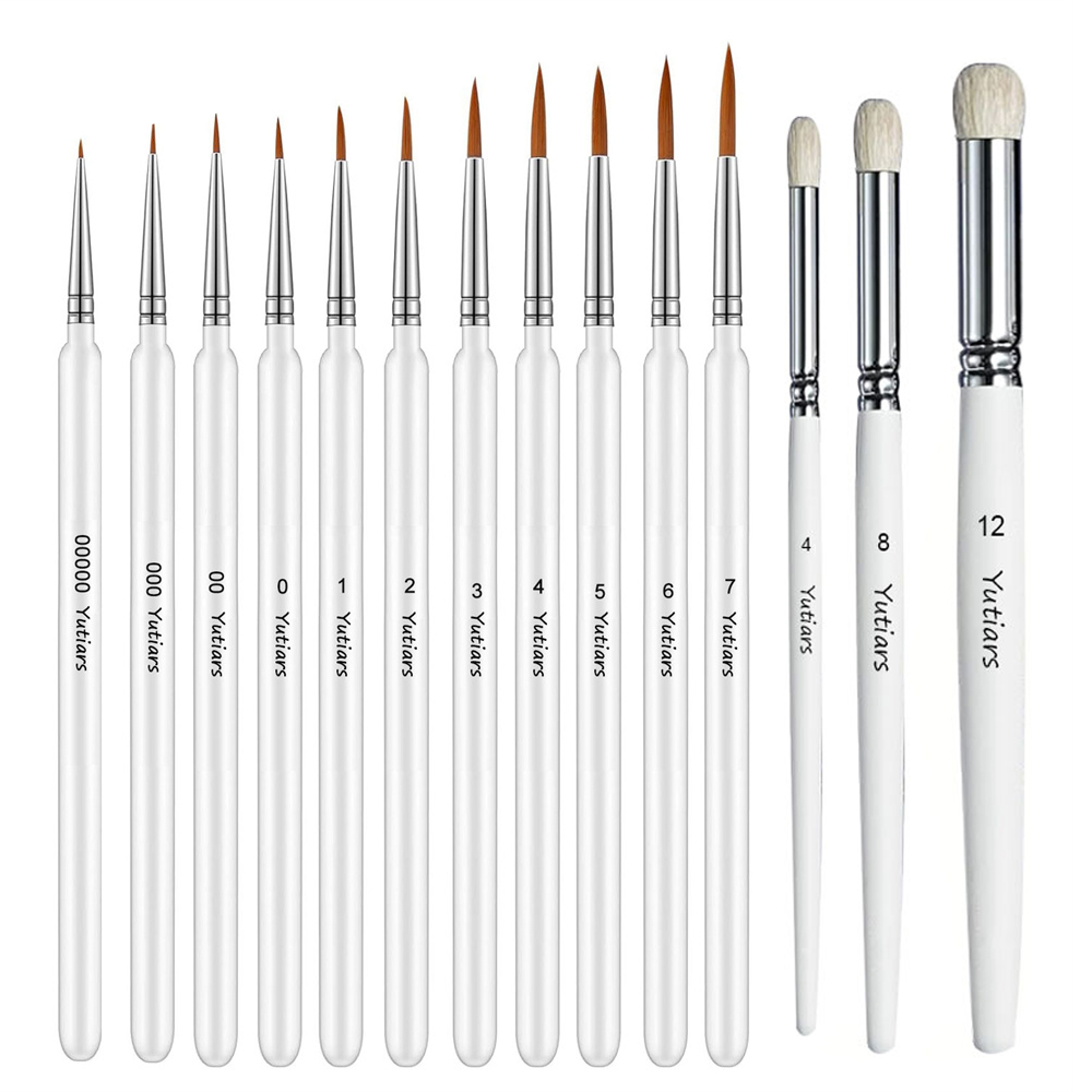 Miniature Painting Set - Wood Handle 14PCS Fine Detail Drybrush