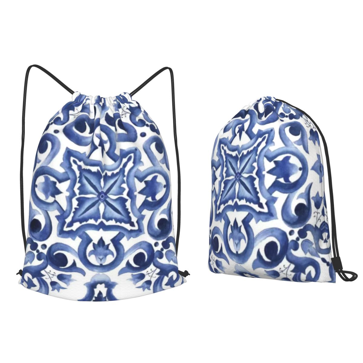 Blue Ornate Floral Mediterrane - Tile Bag Drawstring recension och pris