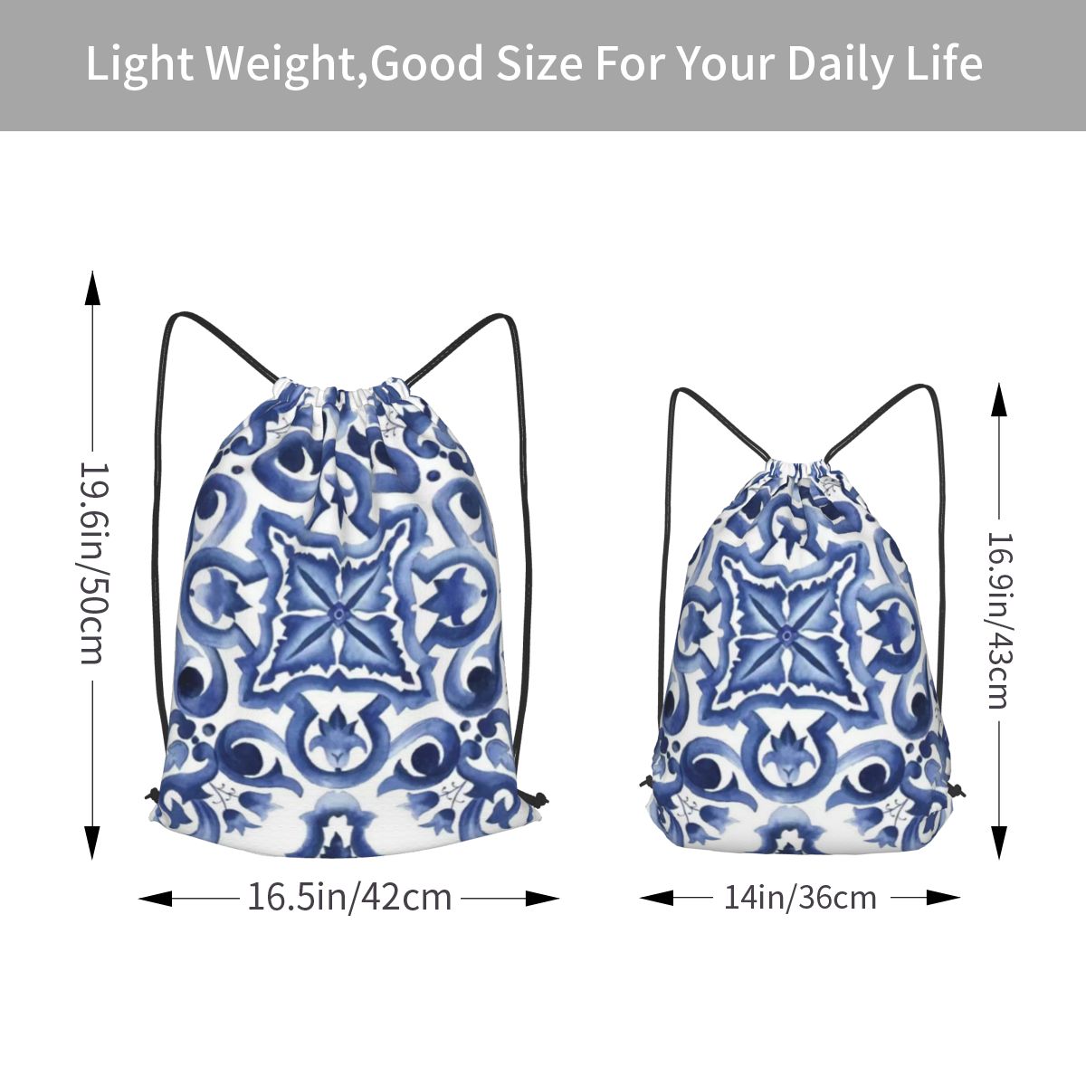 Blue Ornate Floral Mediterrane - Tile Bag Drawstring recension och pris