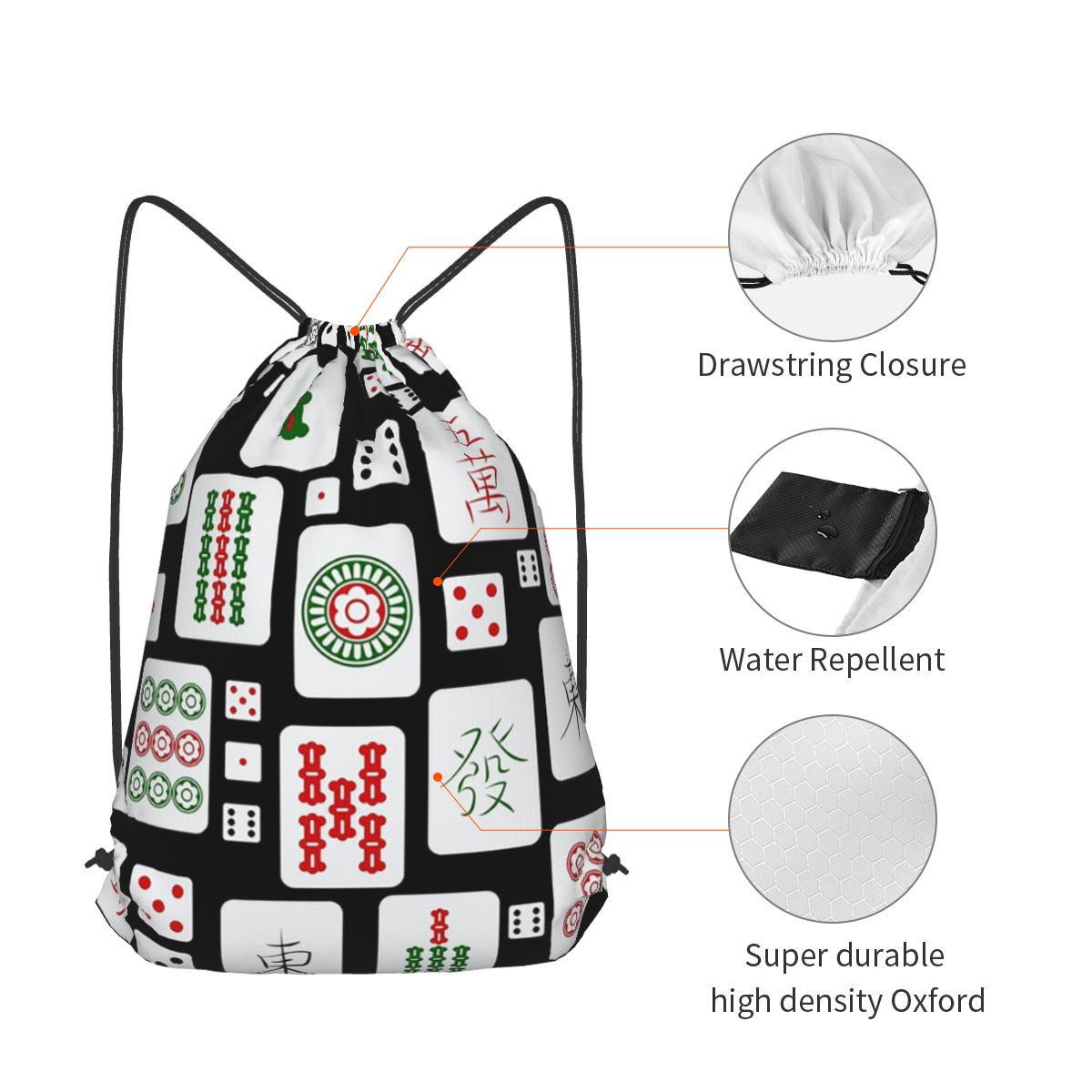 Mahjong Tiles Game Dice Backpa - Tile Bag Drawstring recension och pris