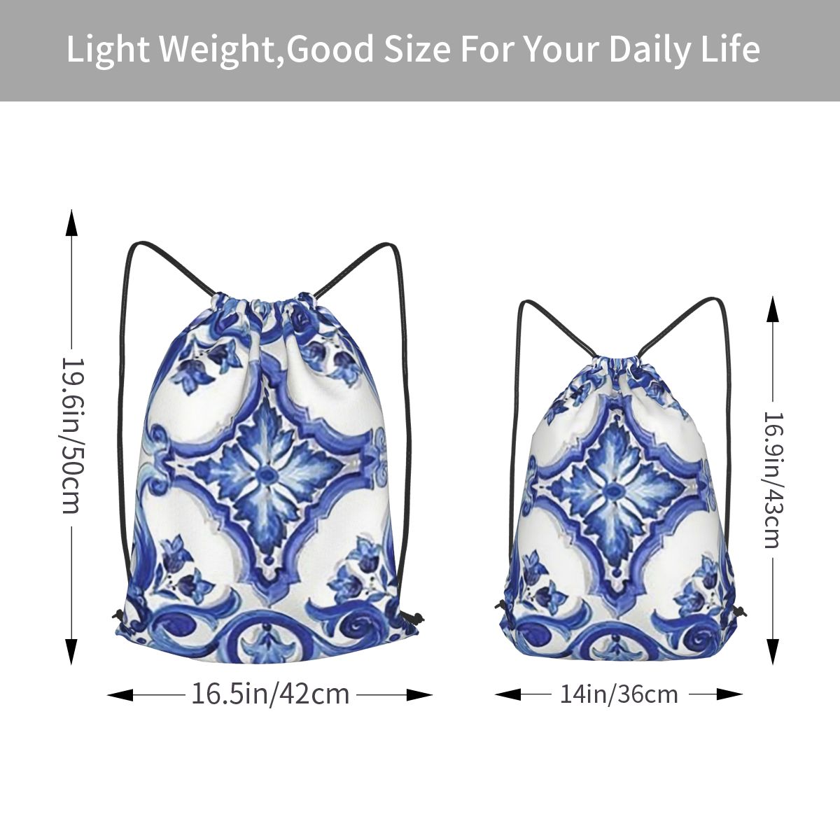 Blue Ornate Floral Mediterrane - Tile Bag Drawstring recension och pris
