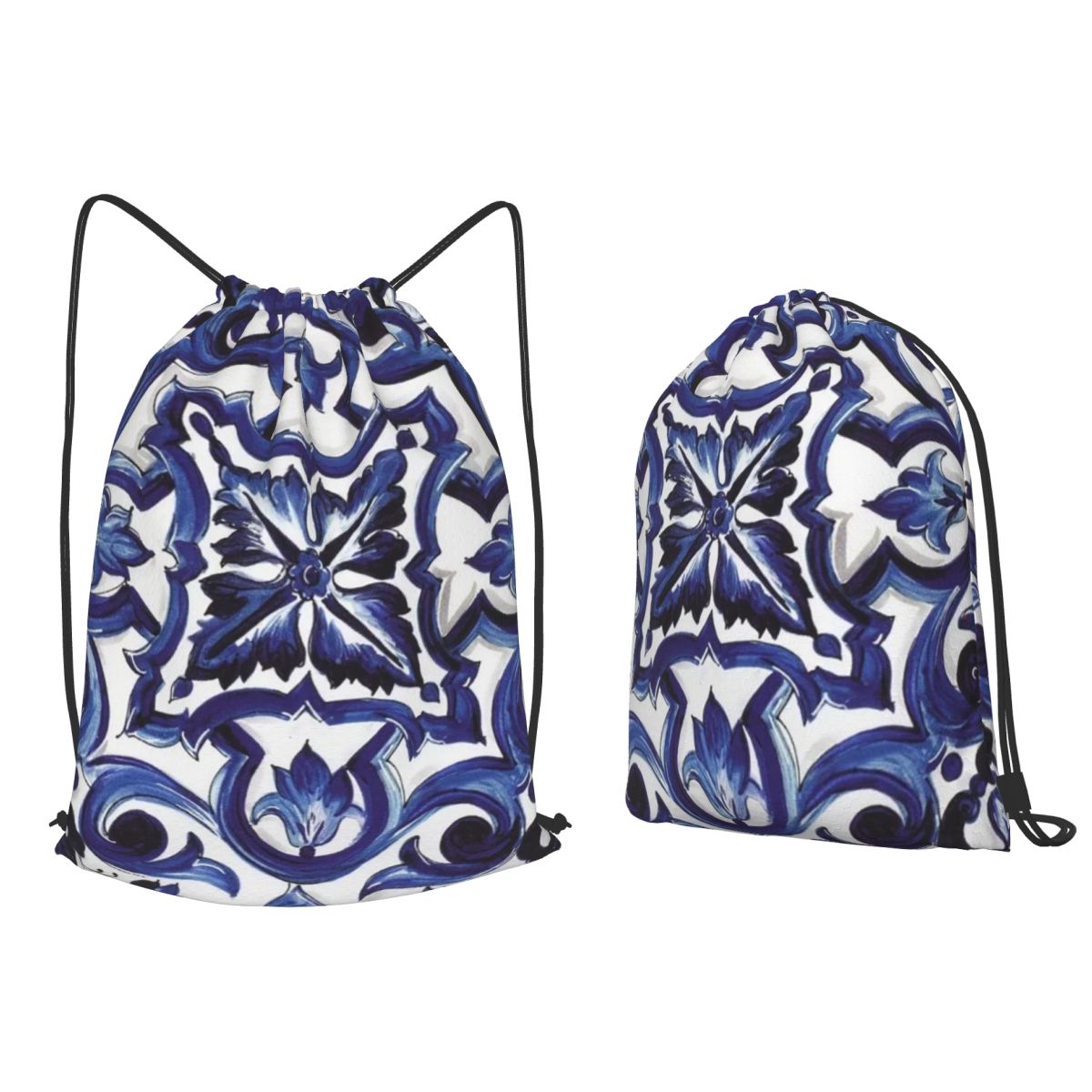 Blue Ornate Floral Mediterrane - Tile Bag Drawstring recension och pris