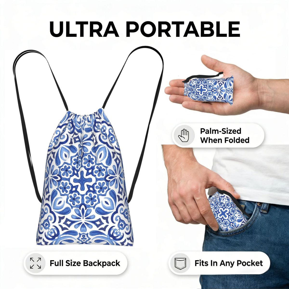 Mediterranean Mosaic Tiles Azu - Tile Bag Drawstring recension och pris