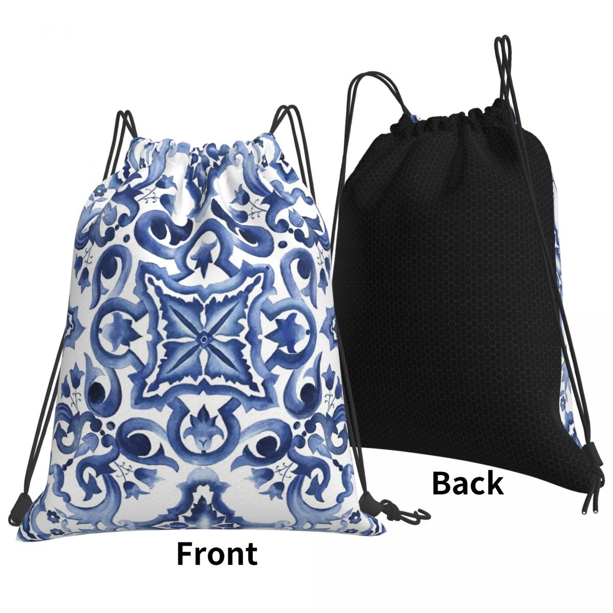 Blue Ornate Floral Mediterrane - Tile Bag Drawstring recension och pris