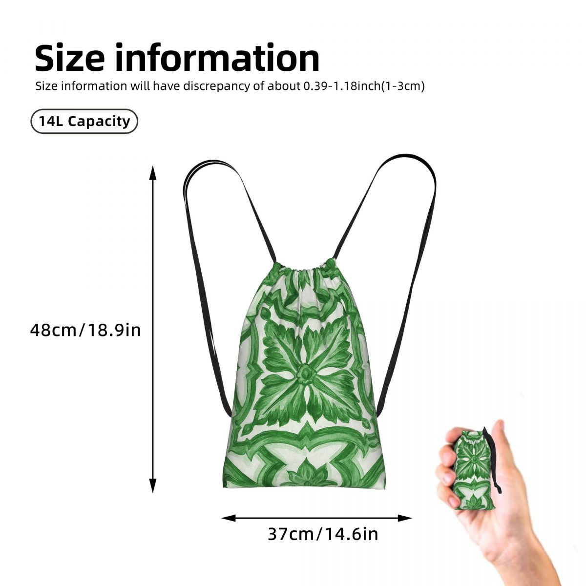 Green Ornate Floral Mediterran - Tile Bag Drawstring recension och pris