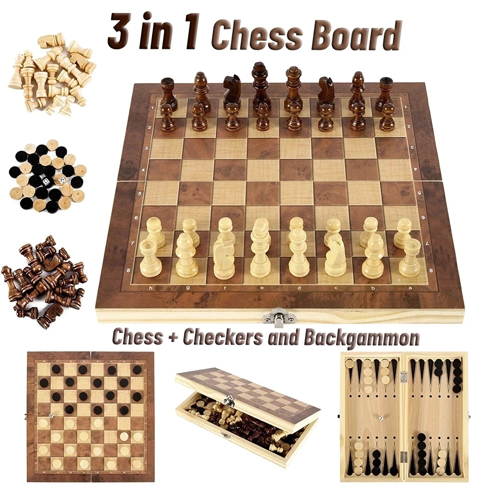 3 in 1 Wooden Checkers Backgam - Board Game Vantage recension och pris